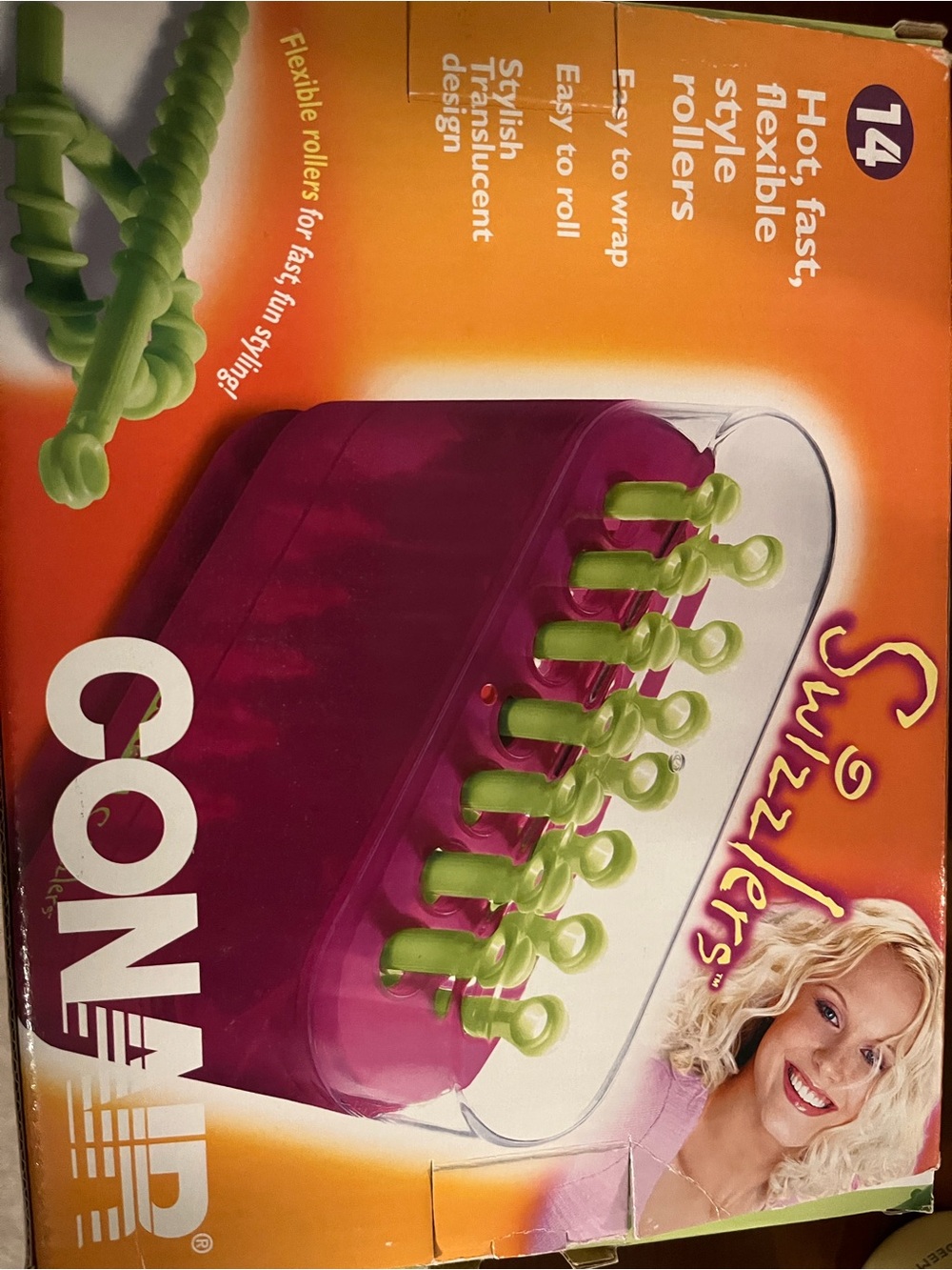 Conair Swizzlers Hot Flexible Rollers - Pink Base with Lime Green Rollers